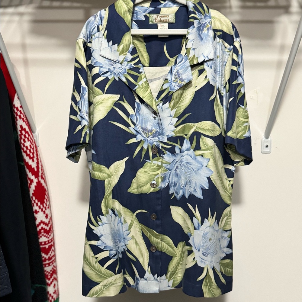 Tommy Bahama Navy Blue Floral Silk Camp Shirt